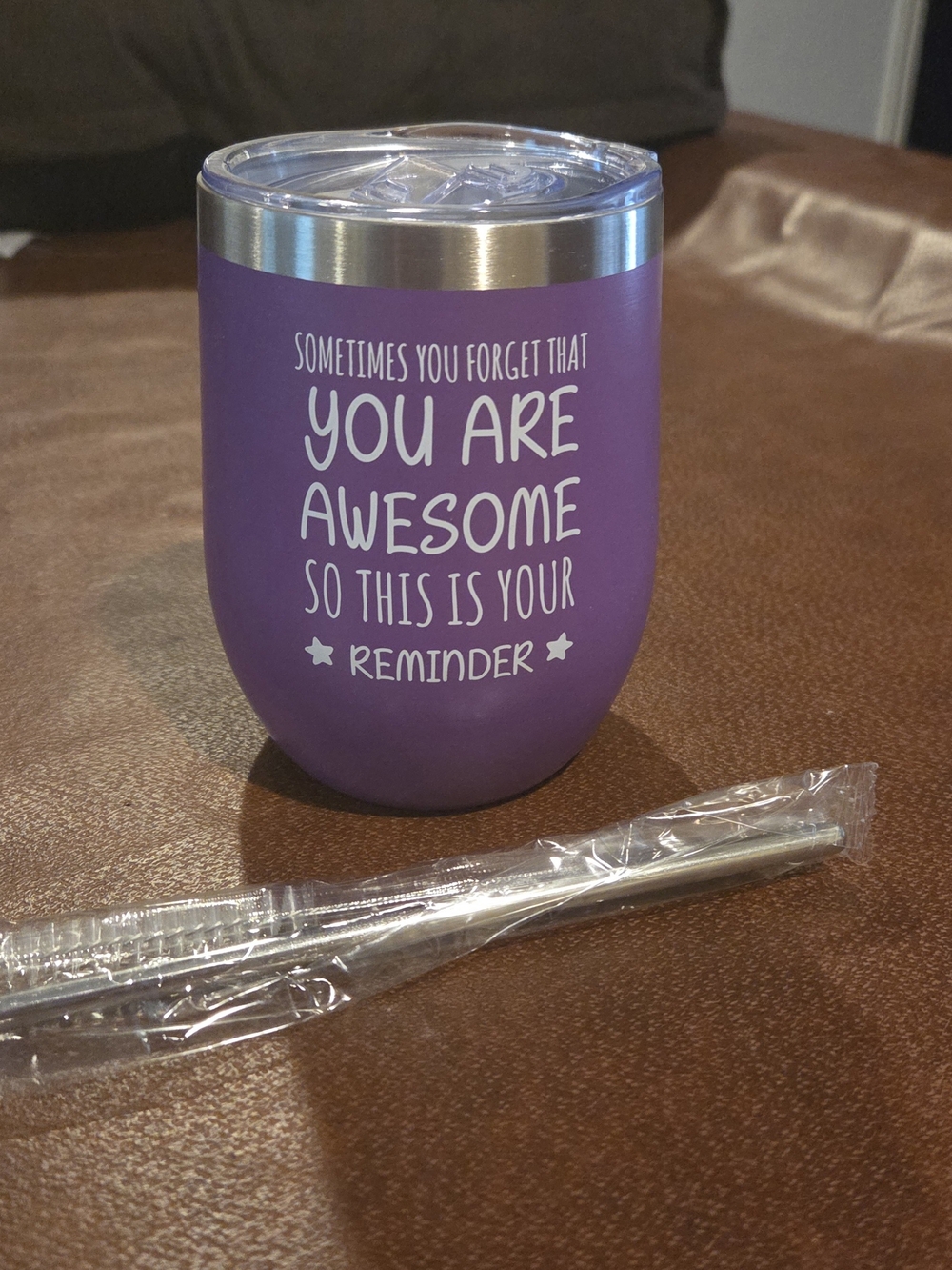 Purple Insulated Stemless Wine Tumbler - 'You Are Awesome'